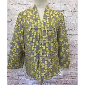 Kasper Open Front Blazer Jacket Size 10 Black Yellow Houndstooth Plaid NEW